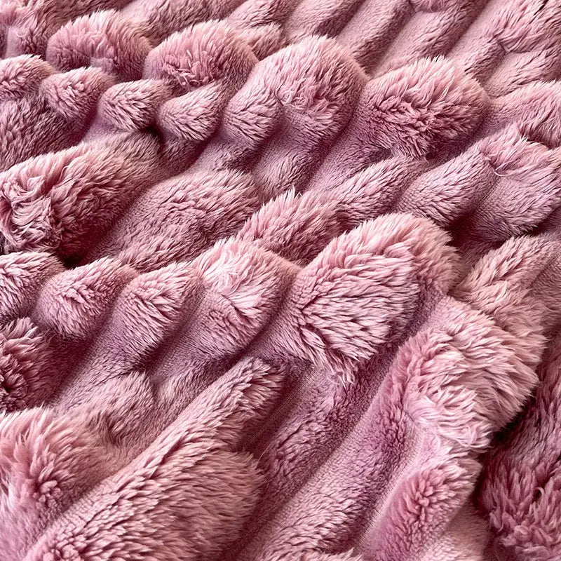 Plush pink bamboo velvet blanket bedroom throw with braided trim