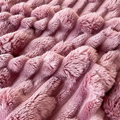 Plush pink bamboo velvet blanket bedroom throw with braided trim