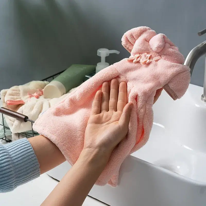 Plush pink coral fleece cheongsam hand towel for kitchen and bathroom