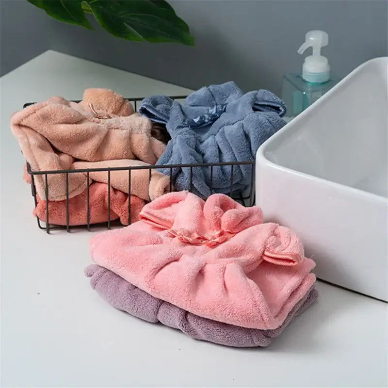 Plush pink coral fleece cheongsam hand towel for kitchen and bathroom