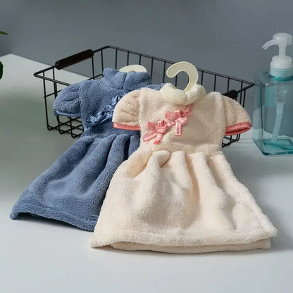 Plush pink coral fleece cheongsam hand towel for kitchen and bathroom