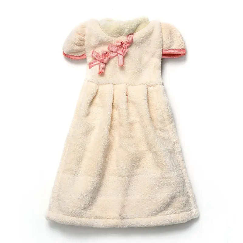 Plush pink coral fleece cheongsam hand towel for kitchen and bathroom