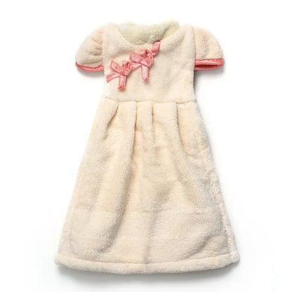 Plush pink coral fleece cheongsam hand towel for kitchen and bathroom