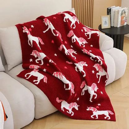 Plush red unicorn blanket bedroom fleece red unicorn bedding
