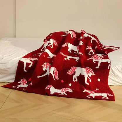 Plush red unicorn blanket bedroom fleece red unicorn bedding