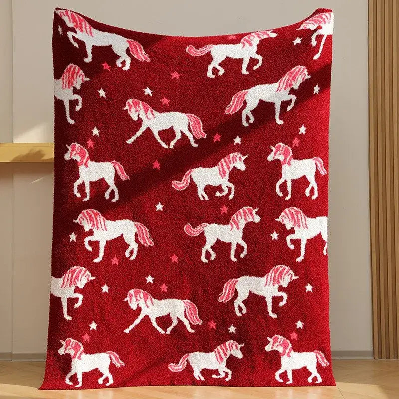 Plush red unicorn blanket bedroom fleece red unicorn bedding