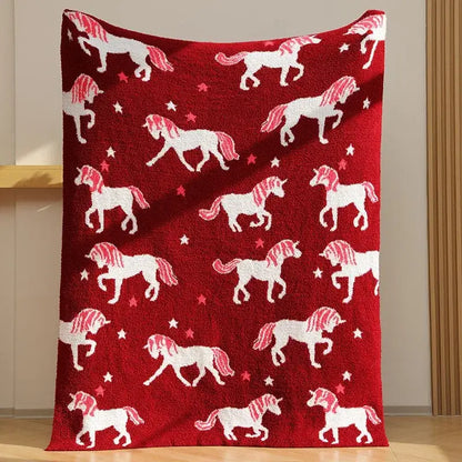 Plush red unicorn blanket bedroom fleece red unicorn bedding
