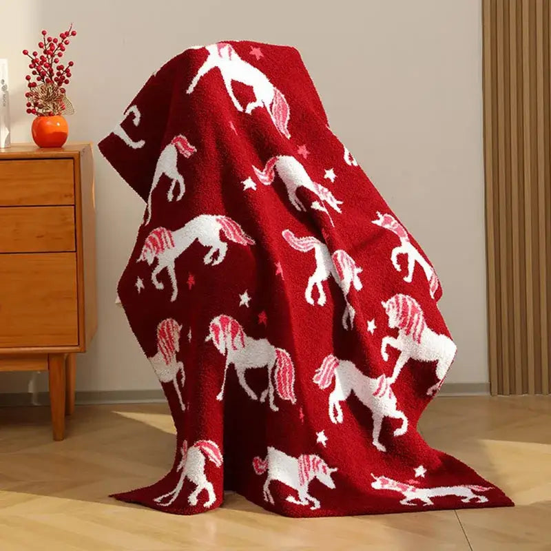 Plush red unicorn blanket bedroom fleece red unicorn bedding