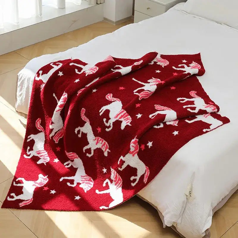 Plush red unicorn blanket bedroom fleece red unicorn bedding