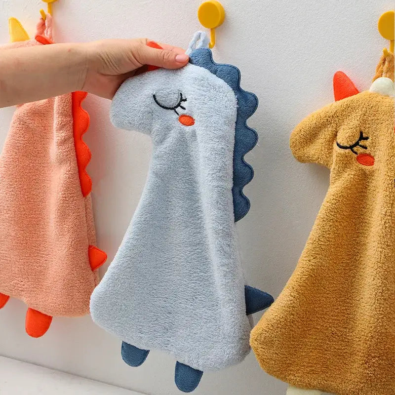 Plush unicorn light blue & tan double-layer coral velvet hand towel kitchen