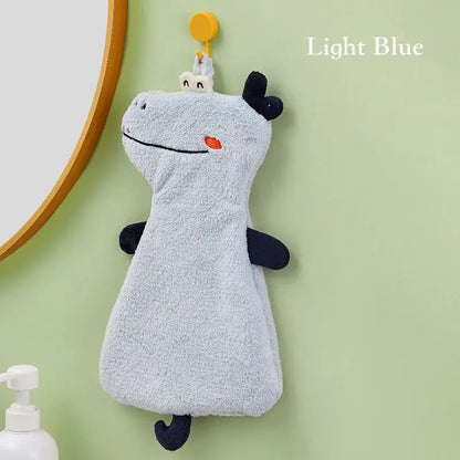 Plush unicorn light blue & tan double-layer coral velvet hand towel kitchen