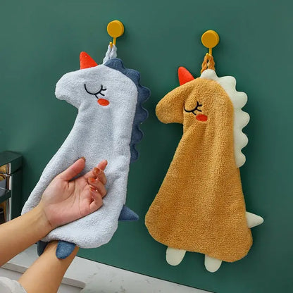 Plush unicorn light blue & tan double-layer coral velvet hand towel kitchen