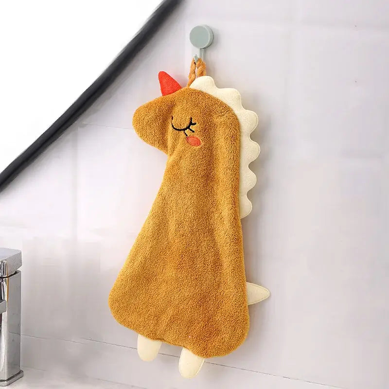 Plush unicorn light blue & tan double-layer coral velvet hand towel kitchen