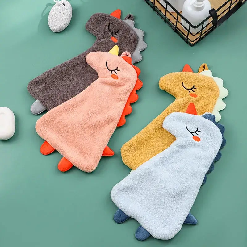 Plush unicorn light blue & tan double-layer coral velvet hand towel kitchen