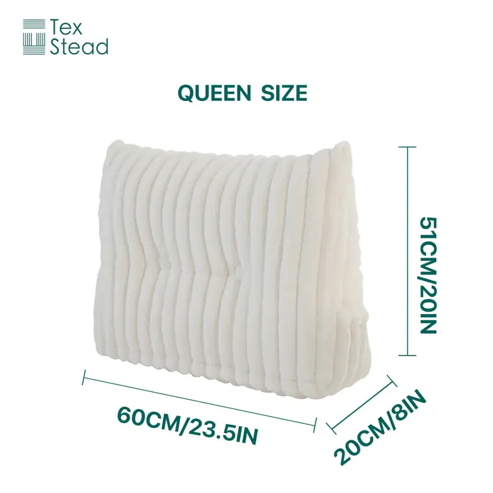 Plush white ribbed headboard wedge pillow bedroom reading bolster