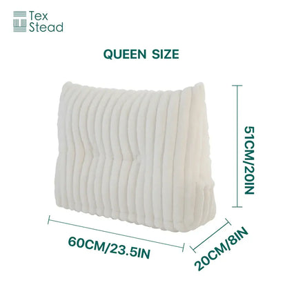 Plush white ribbed headboard wedge pillow bedroom reading bolster