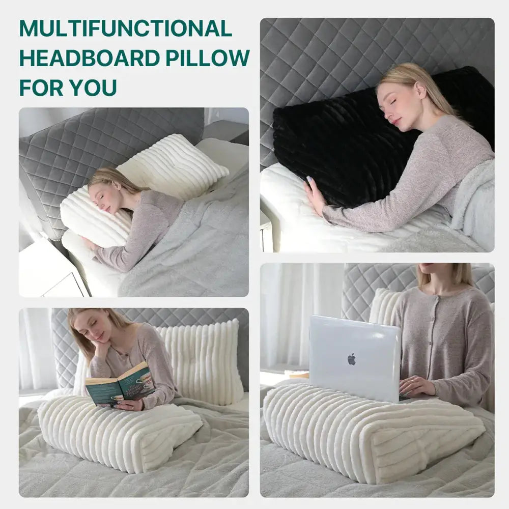Plush white ribbed headboard wedge pillow bedroom reading bolster