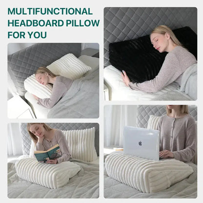 Plush white ribbed headboard wedge pillow bedroom reading bolster