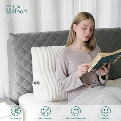 Plush white ribbed headboard wedge pillow bedroom reading bolster