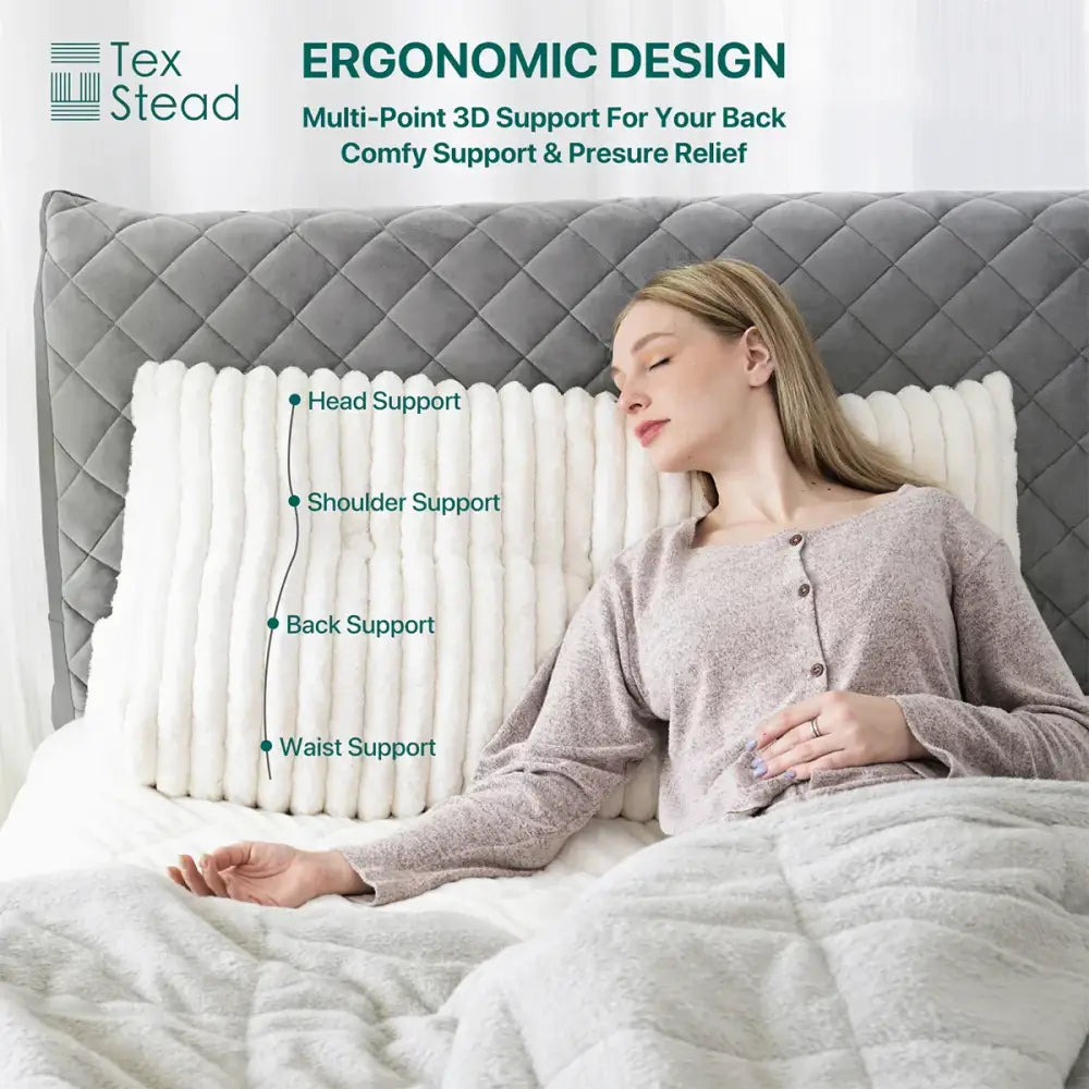 Plush white ribbed headboard wedge pillow bedroom reading bolster