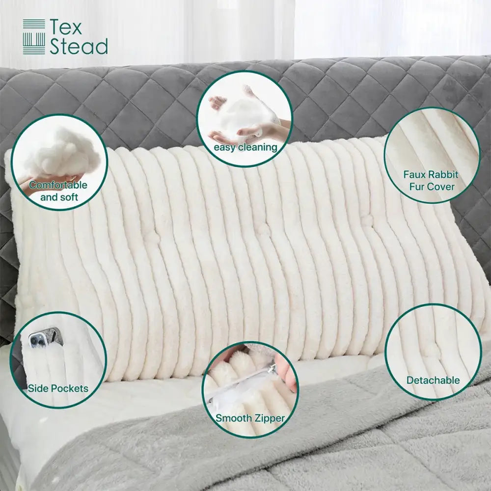 Plush white ribbed headboard wedge pillow bedroom reading bolster