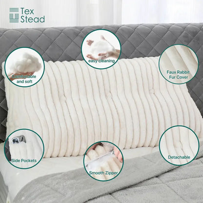 Plush white ribbed headboard wedge pillow bedroom reading bolster
