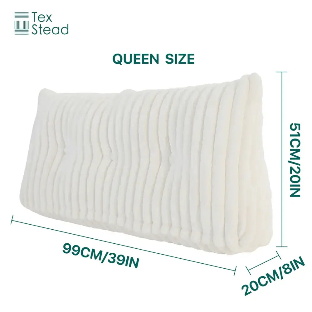 Plush white ribbed headboard wedge pillow bedroom reading bolster