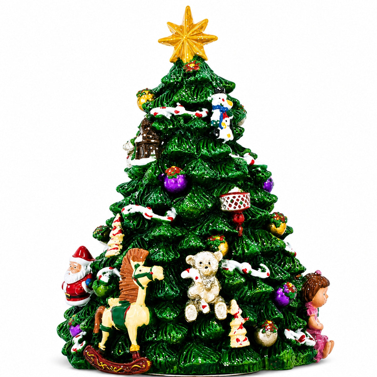 Santa Christmas Tree Musical Figurine with Spinning Motion with Star Topper