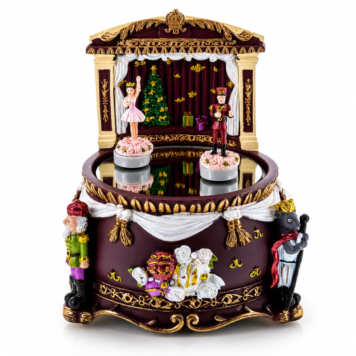 Animated Nutcracker Theatre Figurine - Rotating Ballerina Mirror Music Box