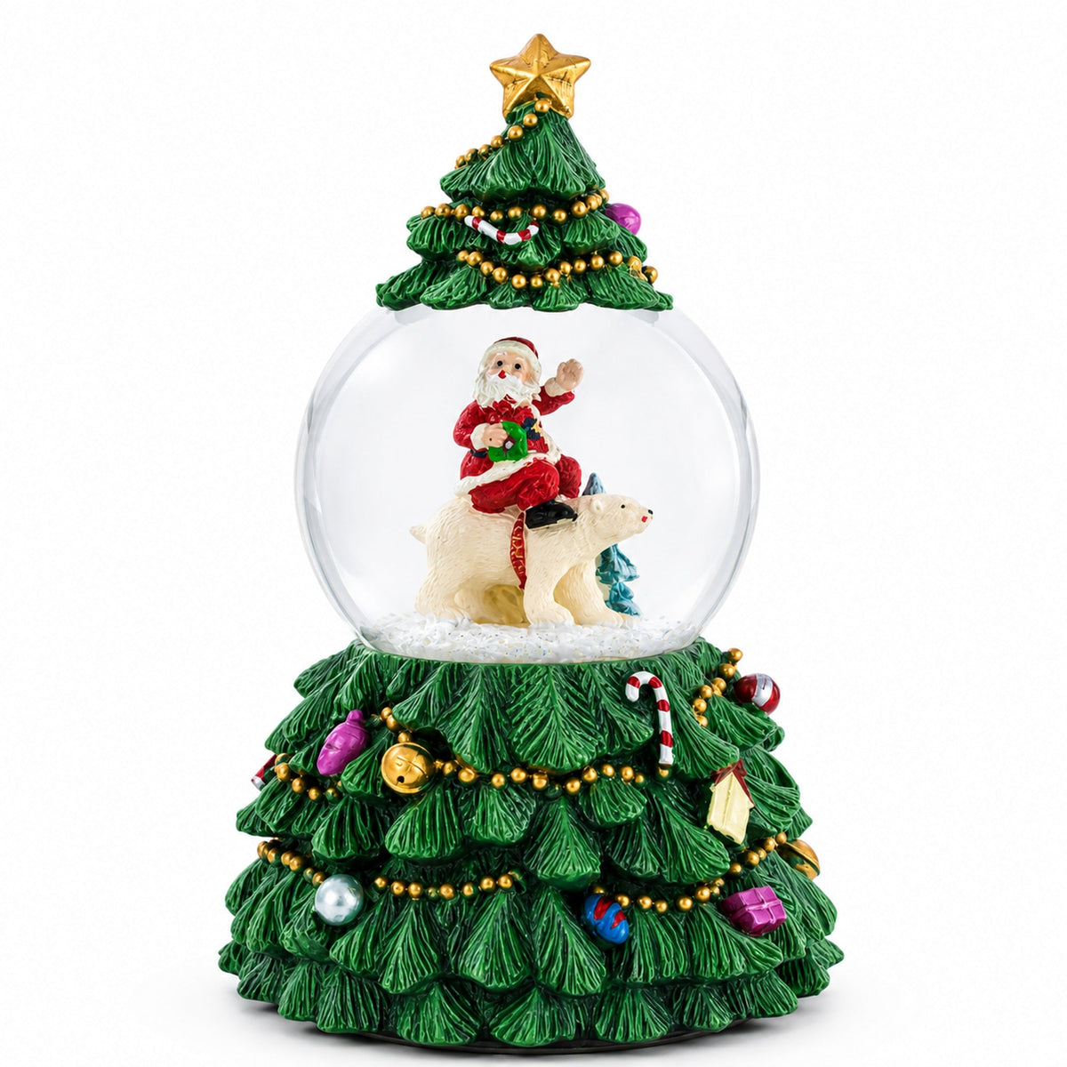 Santa's Riding Polar Bear Spinning Musical Water Snow Globe