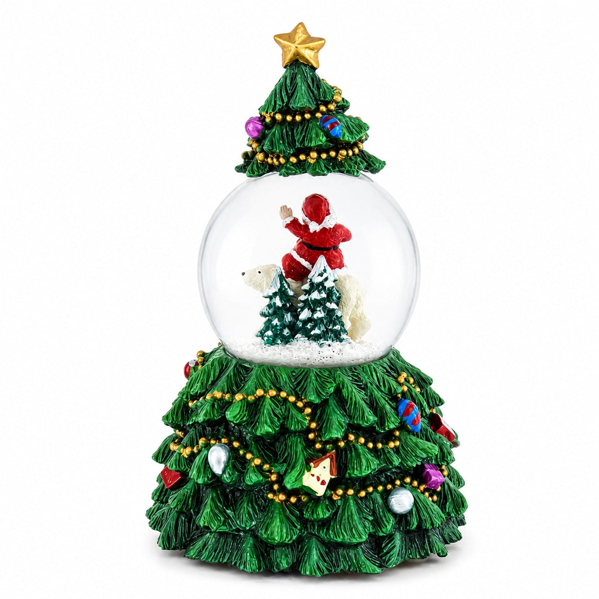 Santa's Riding Polar Bear Spinning Musical Water Snow Globe
