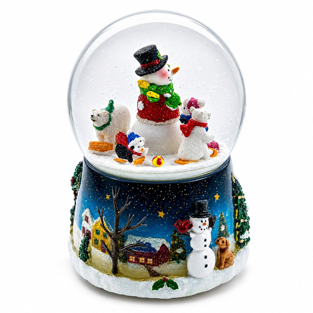 Snowman, Polar Bears, and Penguins Musical Spinning Snow Globe