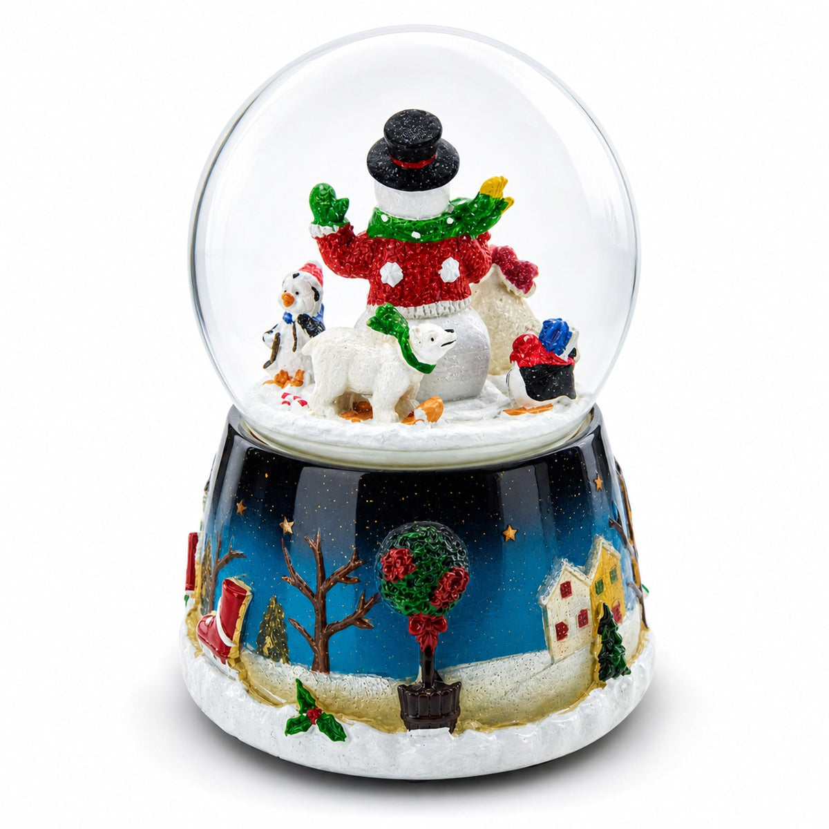 Snowman, Polar Bears, and Penguins Musical Spinning Snow Globe