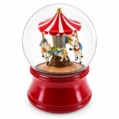Whirling Carousel Wind-up Spinning Horses Musical Water Globe