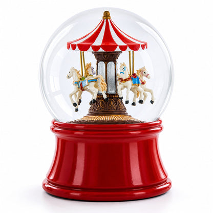 Whirling Carousel Wind-up Spinning Horses Musical Water Globe