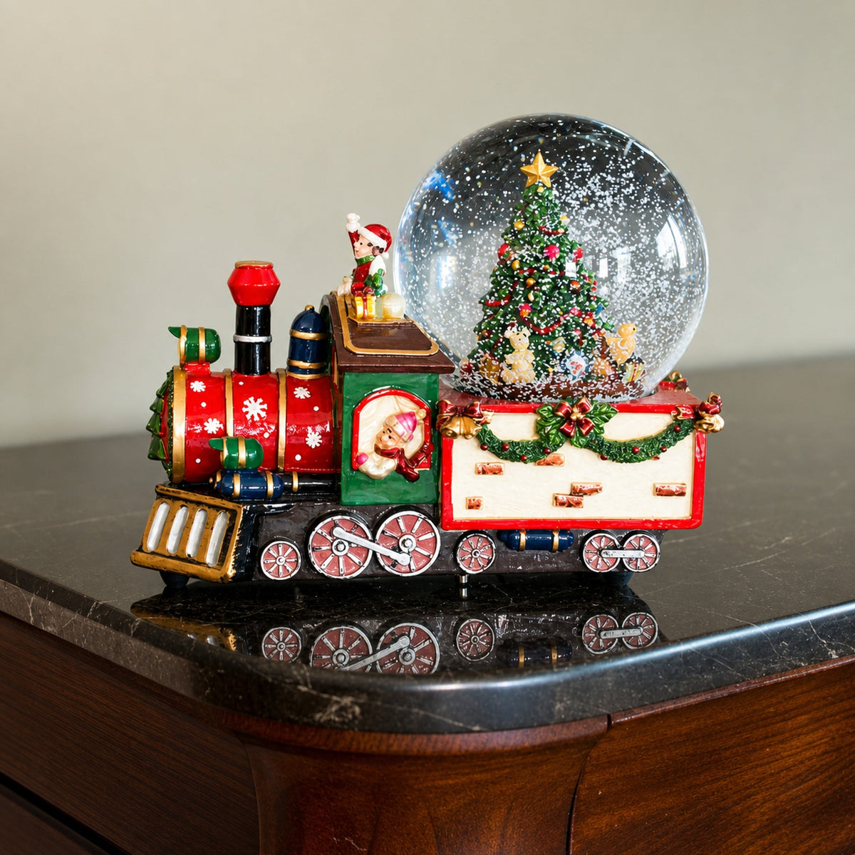 Children Riding Train Musical Water Snow Globe