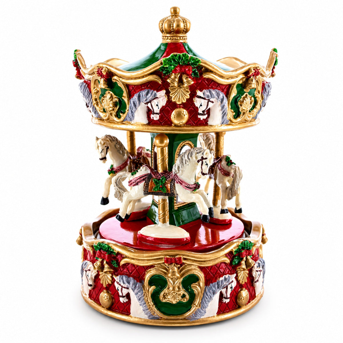 Musical Christmas Figurine with Spinning Carousel Horses