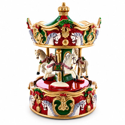 Musical Christmas Figurine with Spinning Carousel Horses