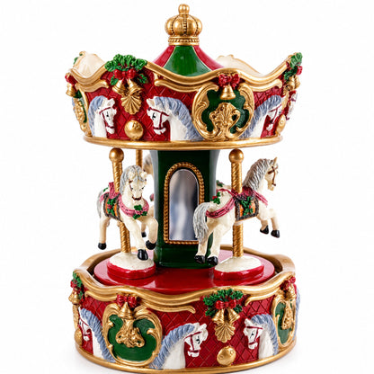Musical Christmas Figurine with Spinning Carousel Horses