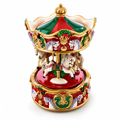 Musical Christmas Figurine with Spinning Carousel Horses