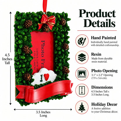 Pinecone Adorned Picture Frame Ornament: 4.5 x 3.5 Inches