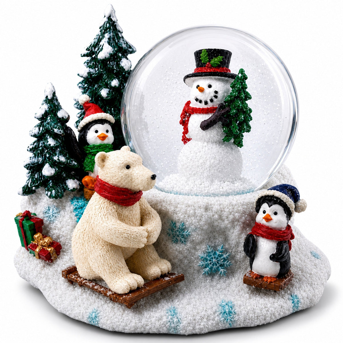 Mini Winter Scene with Polar Bear and Penguins Water Globe
