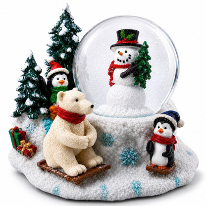Mini Winter Scene with Polar Bear and Penguins Water Globe