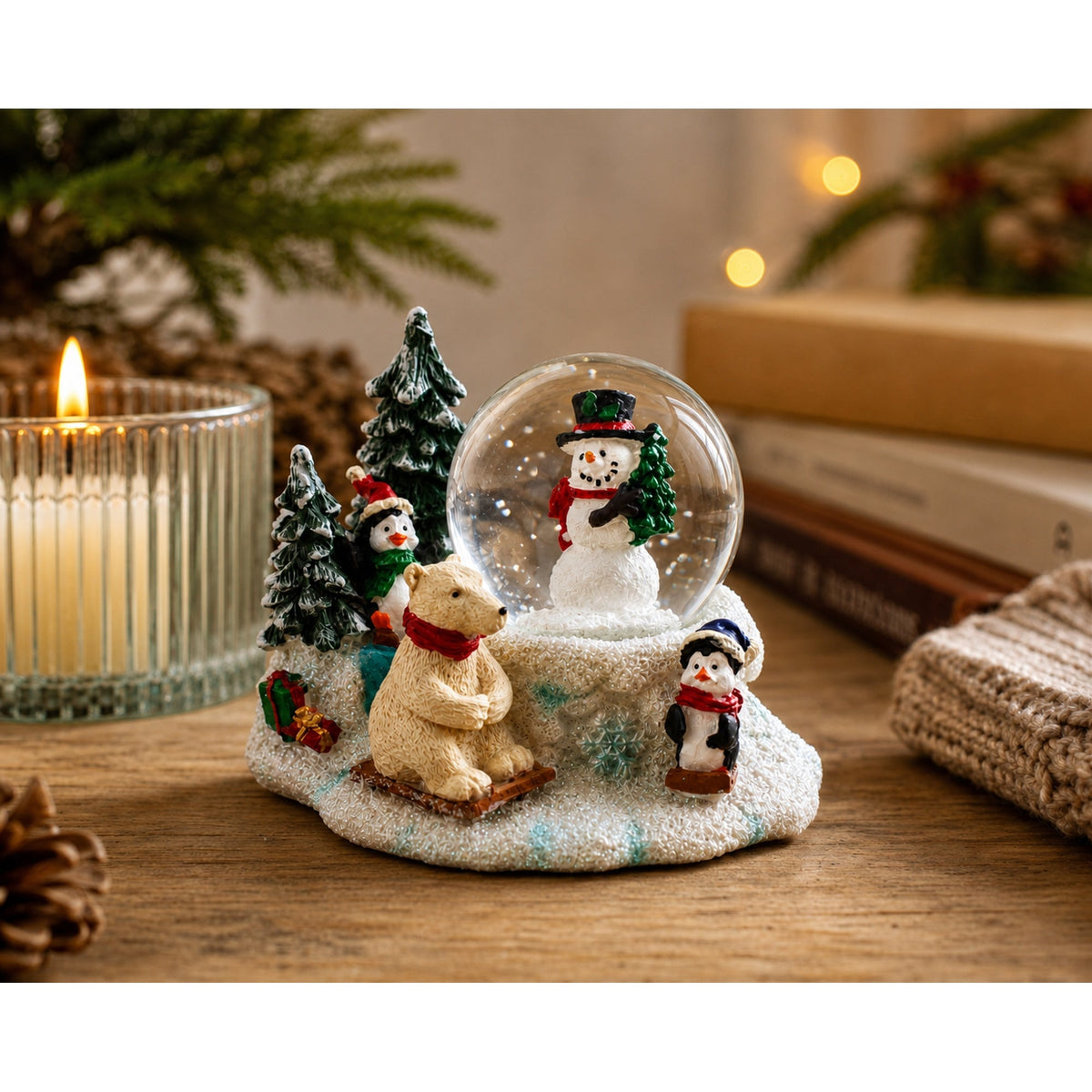 Mini Winter Scene with Polar Bear and Penguins Water Globe