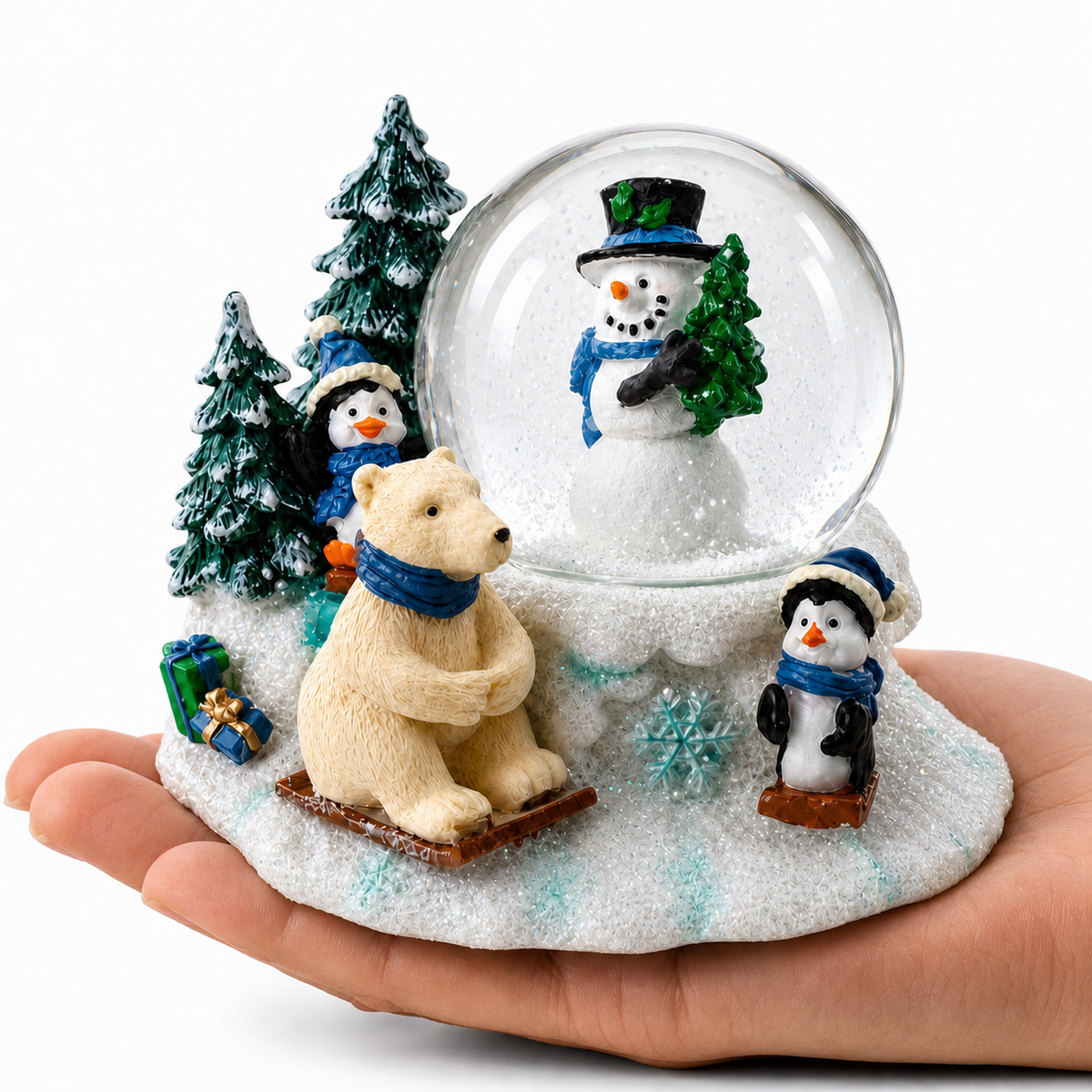 Mini Winter Scene with Polar Bear and Penguins Water Globe