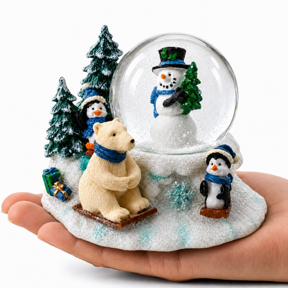 Mini Winter Scene with Polar Bear and Penguins Water Globe