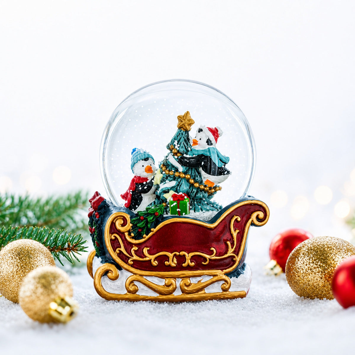 Penguin Sleigh Ride Mini Water Snow Globe