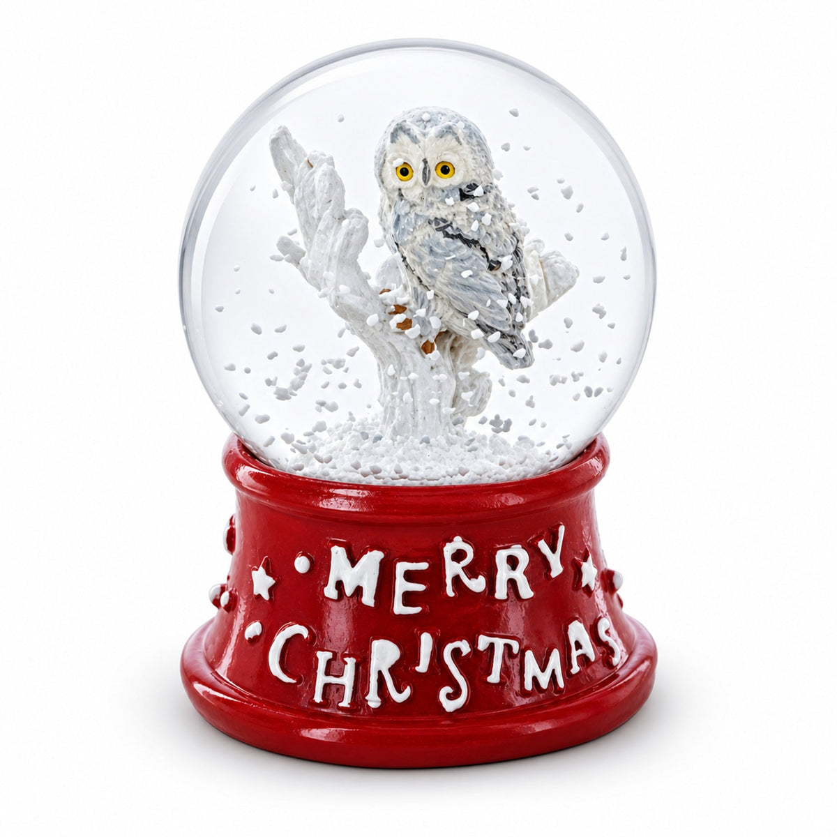 White Owl Perched on Red Base Mini Water Snow Globe