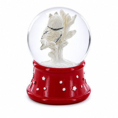 White Owl Perched on Red Base Mini Water Snow Globe