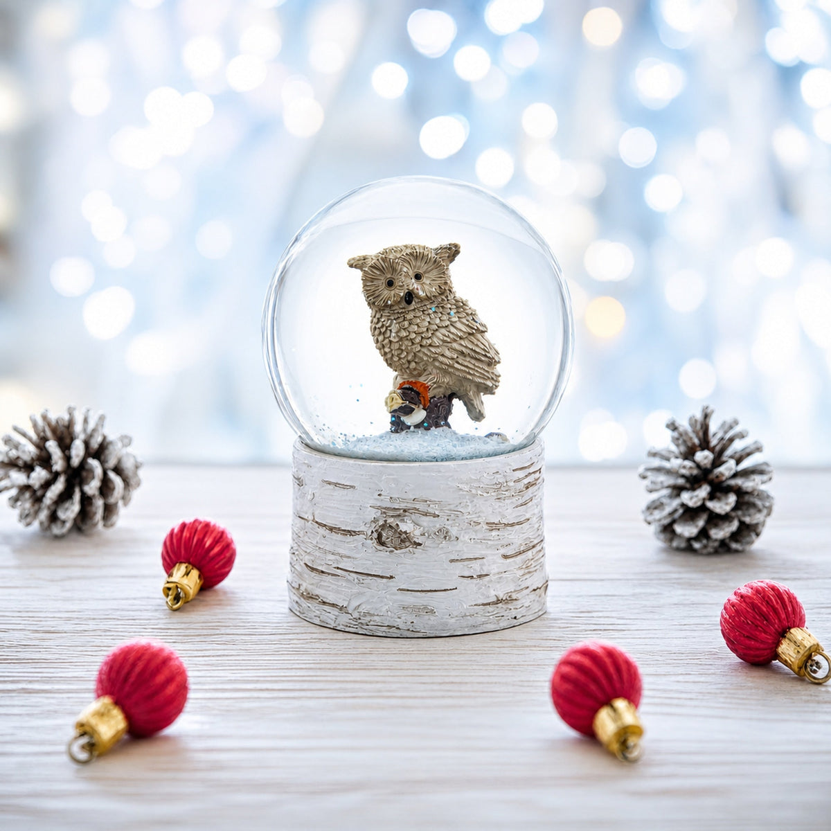 Owl Perched on Tree Branch Musical Water Snow Globe